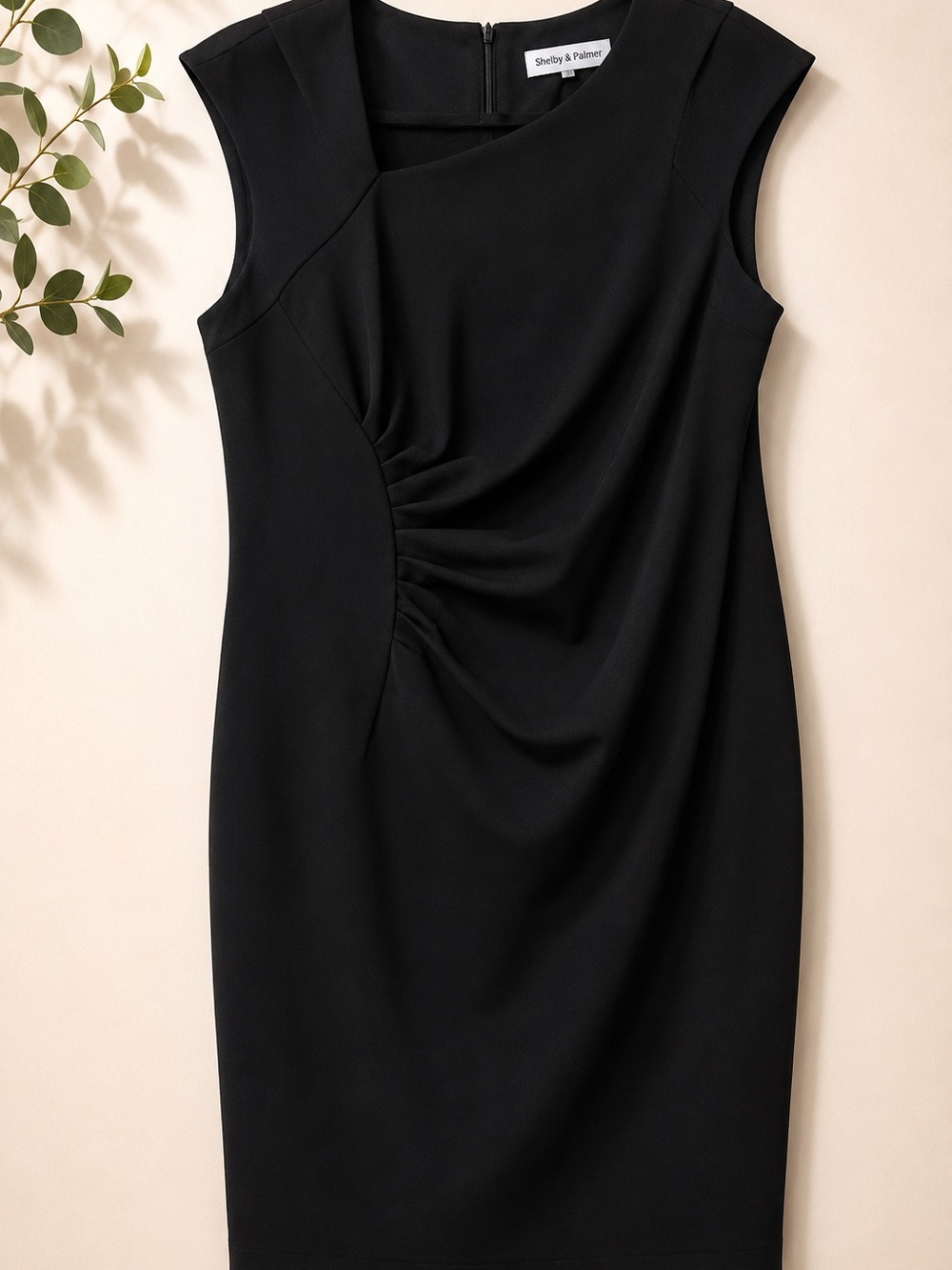 Shelby & Palmer Black Cap-Sleeve Ruched Sheath Dress